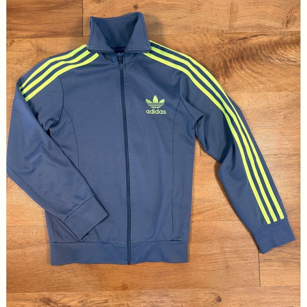Adidas Firebird Track Jacket Gray Neon Yellow 3 Stripes Trefoil Logo Sz XS